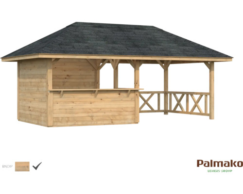 Gartenlaube Palmako Bianca 16,6 m² Set 3 588 x 300 cm braun tauchgrundiert Holz Pavillon mit Dach und Theke