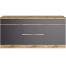 Kommode mit grauen Fronten und Holzelementen