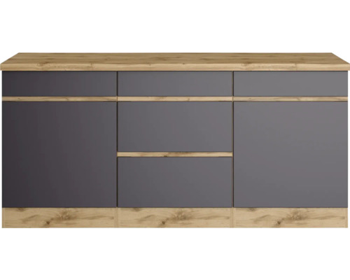 Kommode mit grauen Fronten und Holzelementen