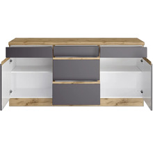 Anrichte mit Schubladen und offenen Türen