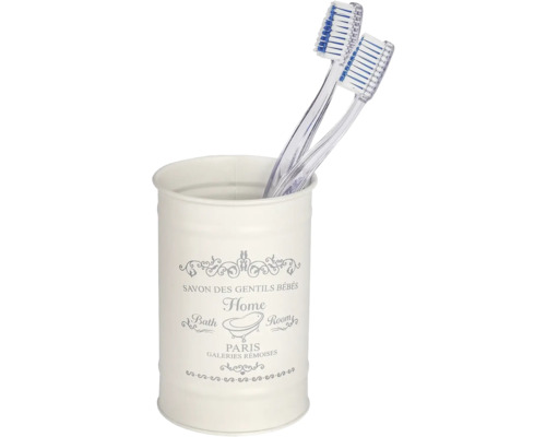 Zwei Zahnbürsten in einem Zahnputzbecher mit Aufdruck