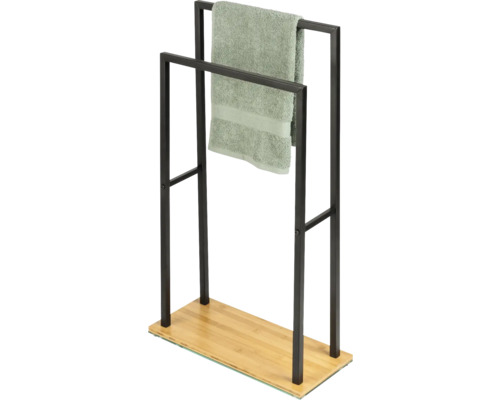 Freistehender Handtuchhalter aus Metall und Bambus mit Handtuch