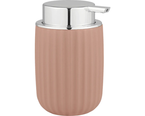 Seifenspender mit gerippter Oberfläche und chromfarbenem Spenderkopf