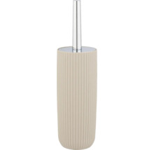Beige WC Bürstengarnitur mit geriffelter Oberfläche und silberfarbenem Griff