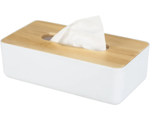 Taschentuchbox aus Kunststoff mit Bambusdeckel