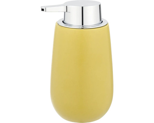 Gelber Seifenspender mit verchromtem Spenderkopf
