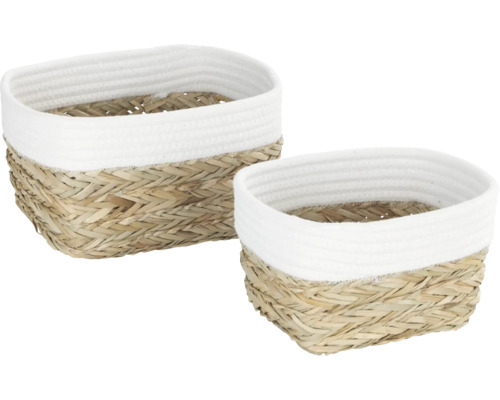 Zwei dekorative Körbe aus Pflanzenfasern und Baumwolle