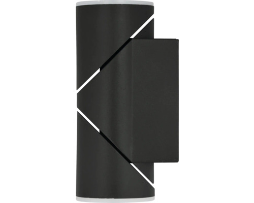 Schwarze Außenwandleuchte mit dekorativen Lichtschlitzen