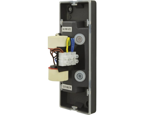 Innenansicht einer GU10 Fassung mit Verkabelung für maximal 7 Watt