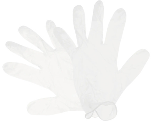 Ein Paar durchsichtige Einmalhandschuhe