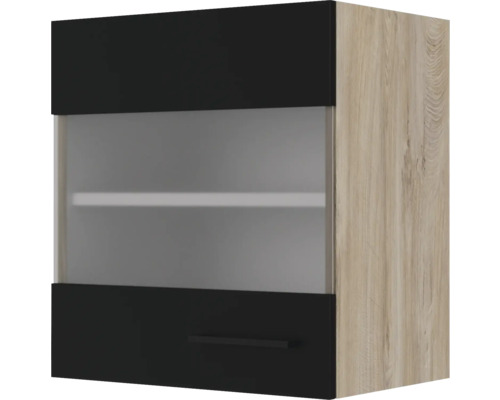Glashängeschrank Flex Well Capri schwarz matt/Wildeiche 50x54,8x32 cm mit Drehtüre Hängeschrank mit zwei Türen und einem Einlegeboden
