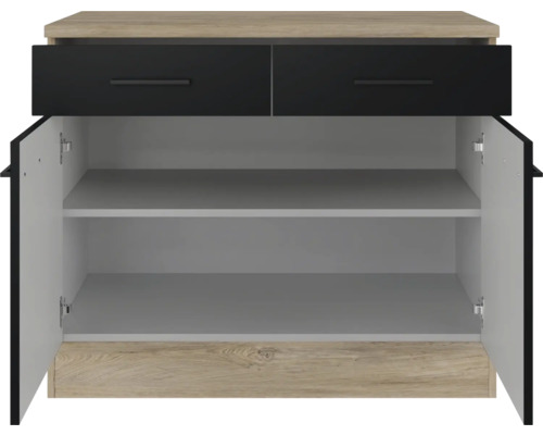 Kommode mit zwei Schubladen und zwei offenen Türen