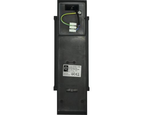 Rückseite einer schwarzen Wandleuchte mit sichtbarer Verkabelung