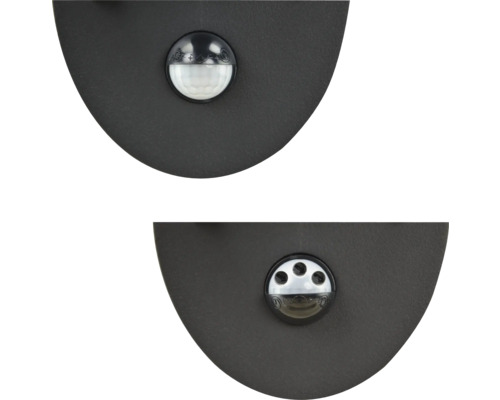 Detailaufnahme eines Bewegungsmelders und einer Lichtquelle an einer Leuchte