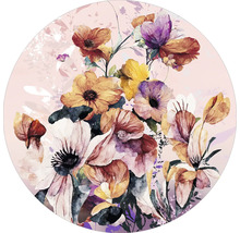 Dekoratives, rundes Wandbild mit Blumenmuster für eine stilvolle Raumgestaltung.