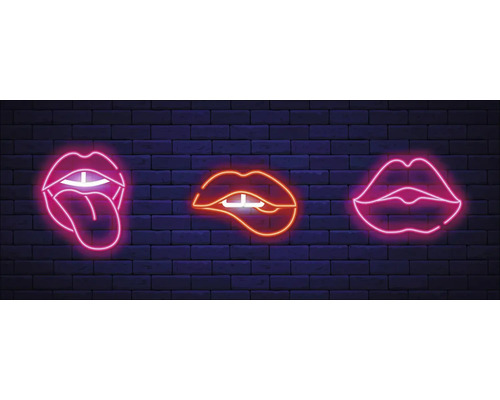 Glasbild Neon Lips 80x30 cm