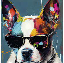 Gemälde eines Hundes mit Sonnenbrille