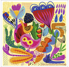 Abstrakte Illustration mit Blumen, Tier und geometrischen Formen