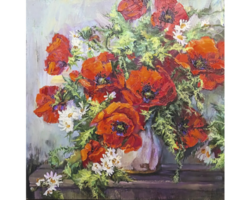 Glasbild Still Life With Red Flowers 30x30 cm