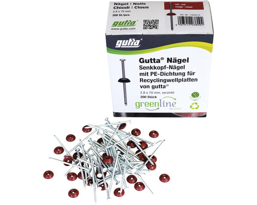 Gutta Super-S Nägel für Dachplatte rot 2,8 mm x 70 mm Pack = 200 St Gutta Senkkopf Nägel 2,8 x 70 mm mit PE-Dichtung für Recyclingwellplatten, 200 Stück