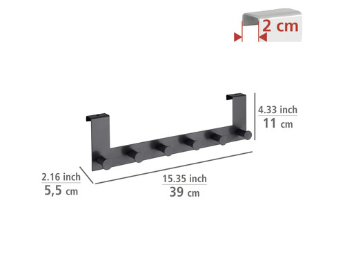 Türgarderobe mit sechs Haken und Maßangaben