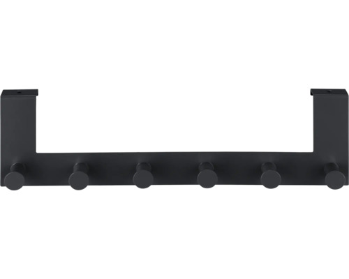 Schwarze Türgarderobe mit sechs Haken zur einfachen Montage.