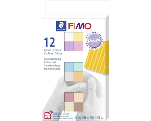 FIMO Soft Modelliermasse Colour Pack Pastel 12x 25 g FIMO Farbmischpackung mit zwölf Farben zum Modellieren und Ofenhärten
