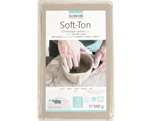 Soft-Ton Modelliermasse gebrauchsfertig weich lufthärtend und ofenhärtend weiß 500 g Glorex Soft-Ton, geschmeidige, natürliche Tonerde in einer 500-Gramm-Packung