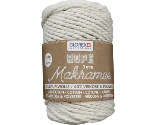 Knäuel Makramee Garn, 3 mm dick, aus 60 Prozent Baumwolle und 40 Prozent Viskose und Polyester