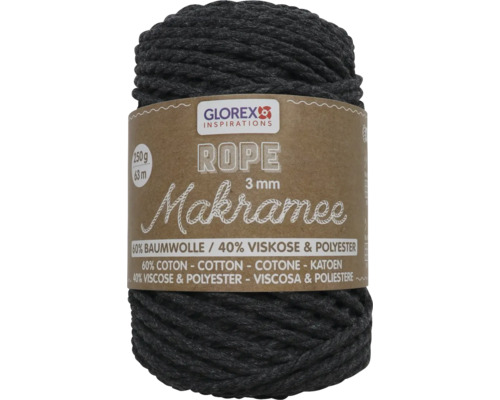 Glorex Makramee Garn, 3 mm dick, 250 g Rolle aus 60 % Baumwolle und 40 % Viskose und Polyester