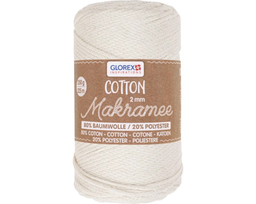 Makramee Cotton gewebt creme 2 mm 225 m 250 g Glorex Baumwoll-Makramee Garn, 2 Millimeter Durchmesser, 250 Gramm