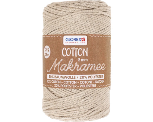 Makramee Cotton gewebt taupe 2 mm 225 m 250 g Glorex Makramee Garn 2 mm, 250 g, aus 80 Prozent Baumwolle und 20 Prozent Polyester
