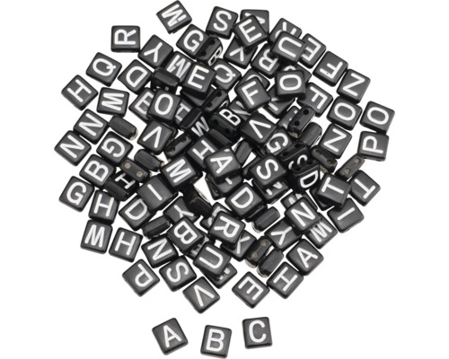 Kunststoff Würfel mit Doppelloch Alphabet schwarz weiß 5x5 mm 110 Stück Schwarze Buchstabenperlen zum Basteln