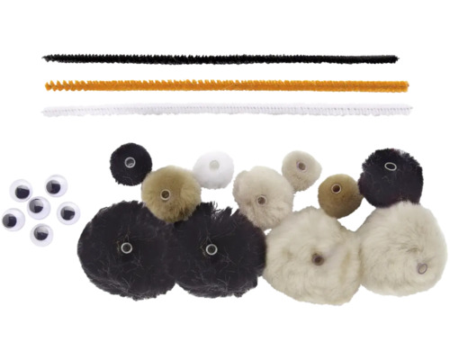 Bastelset mit Pfeifenreinigern, Pompons und Wackelaugen