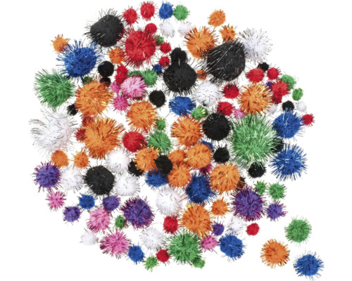 Mehrfarbige Bastelpompons in verschiedenen Größen