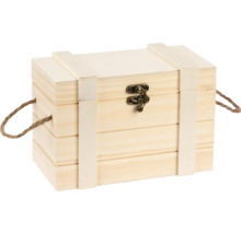 Holzkiste mit Deckel, Verschluss und Seilgriffen
