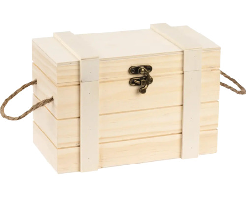 Schatztruhe mit Verschluss und Griffen Holz 21x11x11,5 cm Holzkiste mit Deckel, Verschluss und Seilgriffen