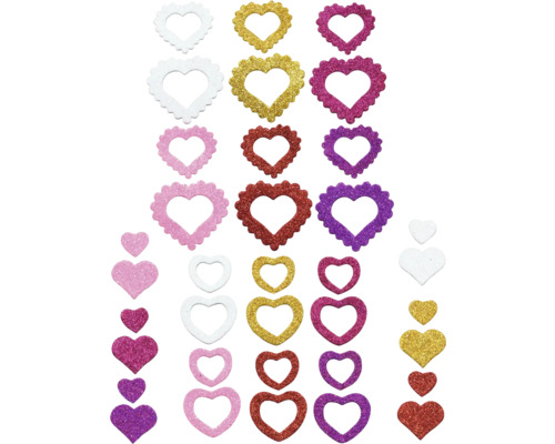 Glitzernde Herzaufkleber in verschiedenen Größen und Ausführungen