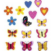 Dekorative Aufkleber mit Motiven von Schmetterlingen, Herzen und Blumen
