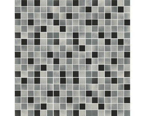 Mosaikfliese mit quadratischen Elementen in verschiedenen Grautönen