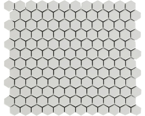 Keramikmosaik Mirava Hexagon 29,6x25,8 cm weiß matt Sechseckige Fliesenmatte für Wand und Boden