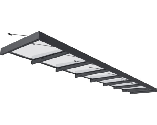 PALRAM-Canopia Rechteckvordach Sophia XL klar 7500x1400x170 mm Alu Pulverbeschichte grau RAL 7016