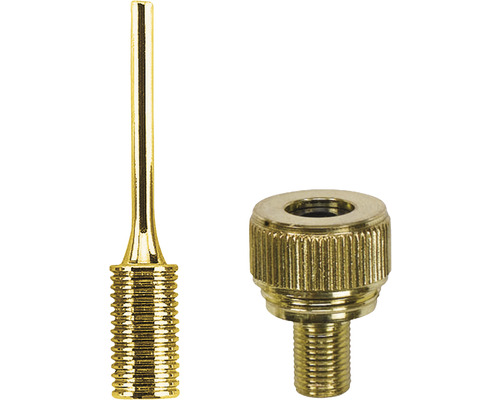 Zwei goldfarbene Adapter für Luftpumpen