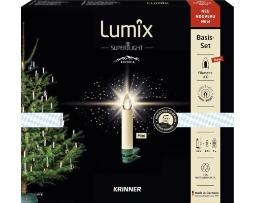 LED Kabellose Kerzenlichterkette Krinner Lumix SuperLight Bavaria 12 LEDs Lichtfarbe warmweiß dimmbar flackernd batteriebetrieben Lumix Supertlight Mini Basis-Set für Weihnachtsbäume