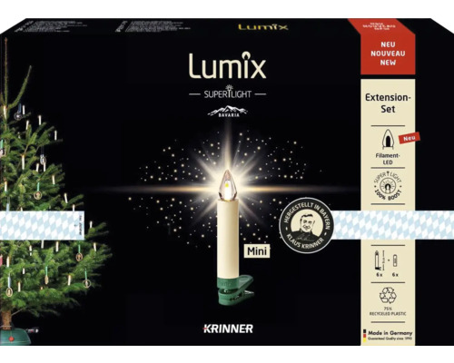 LED Kabellose Kerzenlichterkette Krinner Lumix SuperLight Bavaria 6 LEDs Lichtfarbe warmweiß dimmbar flackernd batteriebetrieben Lumix Superlight Christbaumkerzen Erweiterungsset