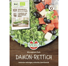 Sperli Logo. Daikon Rettich Microgreen Pads, essfertig in circa 6 bis 8 Tagen, 3 Keimpads für ganzjährigen Anbau, Bio Siegel