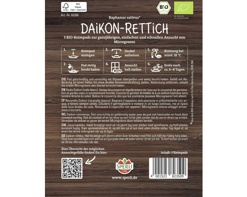 Daikon Rettich Samenpackung mit Anweisungen zur Aufzucht von Microgreens
