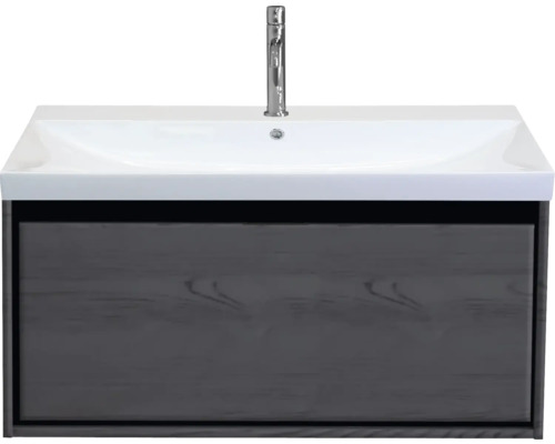 Waschbeckenunterschrank Sanox Loft 52,5x101x46 cm mit Keramikwaschbecken black oak Waschtisch mit Unterschrank und Armatur