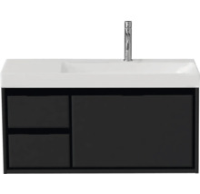 Waschbeckenunterschrank Sanox Loft Keramik 52,5x101x46 cm mit Keramikwaschbecken 3 Schubladen und Doppelauszug links schwarz matt-thumb-0
