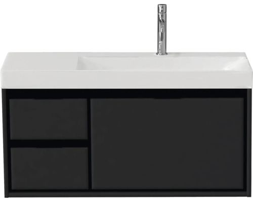 Waschbeckenunterschrank Sanox Loft Keramik 52,5x101x46 cm mit Keramikwaschbecken 3 Schubladen und Doppelauszug links schwarz matt-0